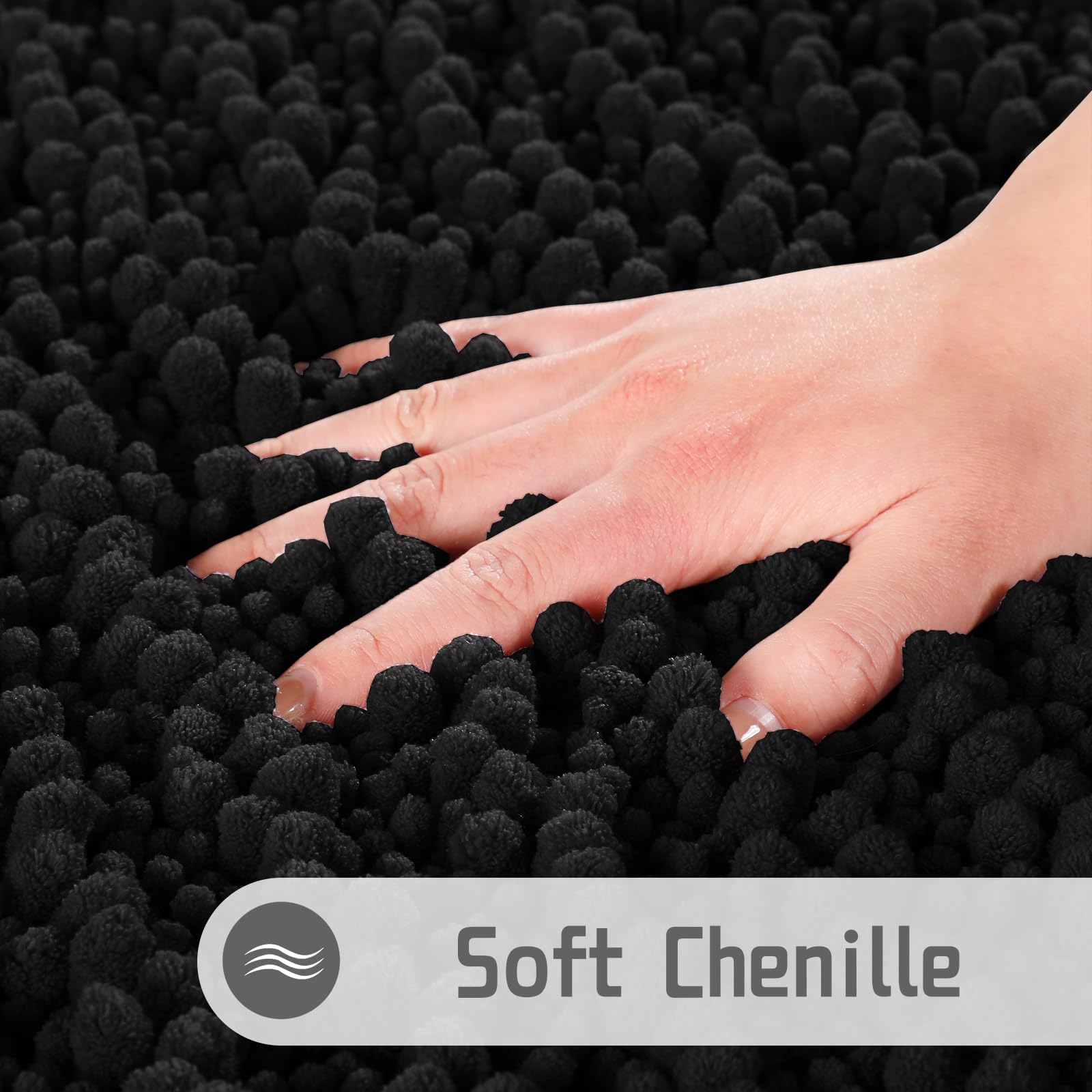 Yimobra Original Luxury Chenille Bath Mat  55.1 x 24 Inches  Soft Shaggy and Comfortable  Large Size  Super Absorbent and Thick  Non-Slip  Machine Washable  Perfect for Bathroom  Black